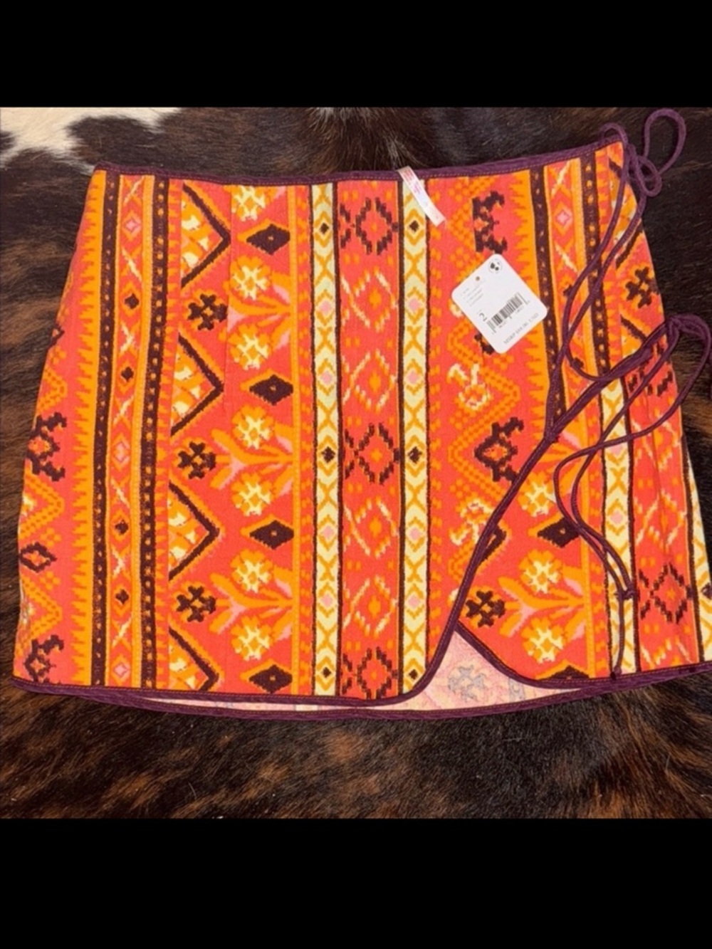 NWT Free People Orange Aztec Mini Skirt